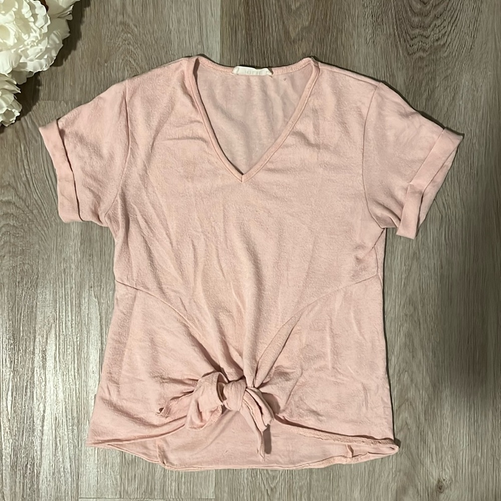 Dusty Rose Tie-Front V-Neck Top